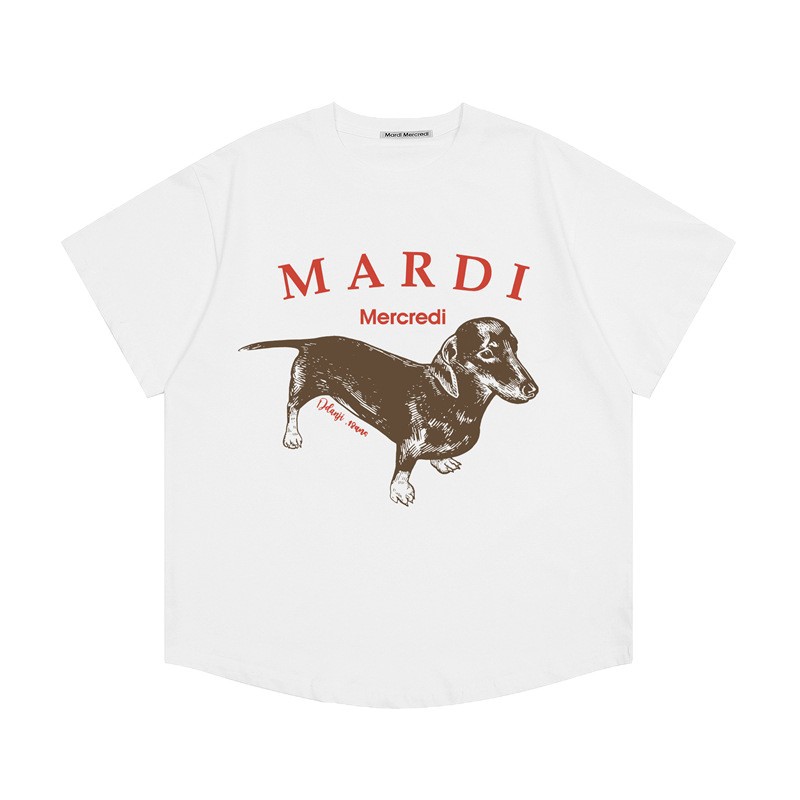 韓国マルディ Tシャツダックスフントレタープリントルーズカジュアルラウンドネック半袖 Tシャツトップ女性用
