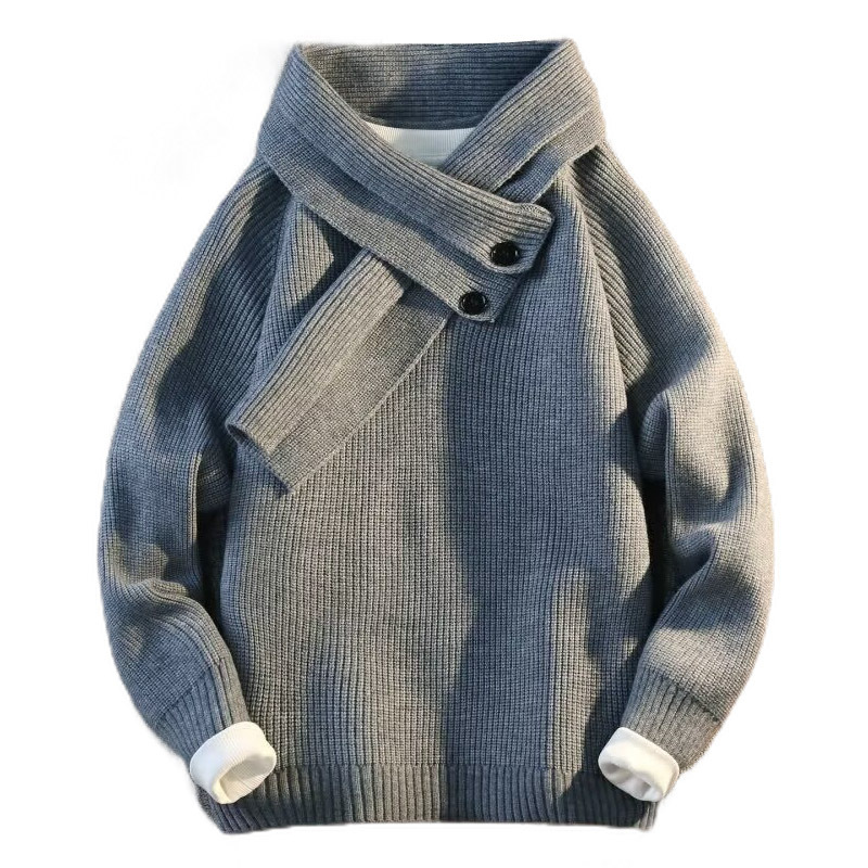 Explosiones transfronterizas de tamaño grande turban desmontable camisa de punto suéter masculino botón de sentido superior otoño invierno fábrica al por mayor