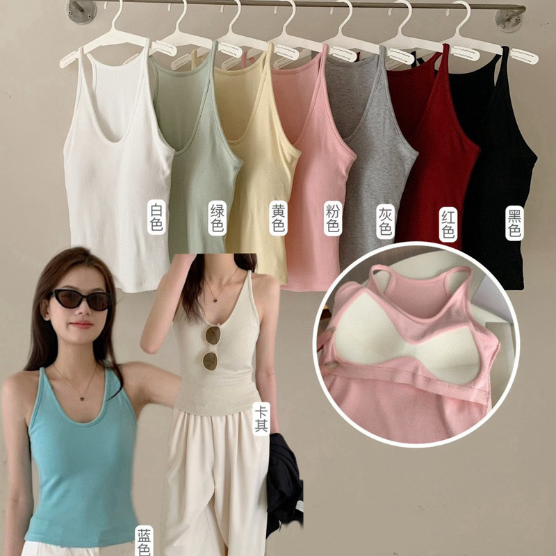 Warm Xiaoai French Neck Vest 588-1 with Chest Pad I-Shaped Sling Women's Silk Thread Cotton Beautiful Back Top