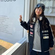 2025秋冬新款男女童美式拼接字母外套休闲绣标拉链开衫夹克棒球服