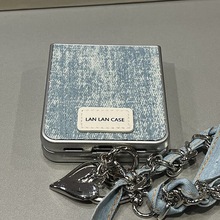 ins韩国牛仔英文标签金属爱心编织链条适用华为Pocket2折叠屏手机壳小米三星荣耀新款oppoFindN3Flip个性创意