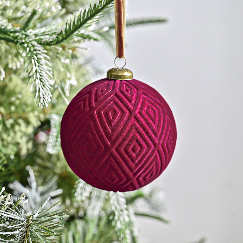 クリスマスベルベットレトロ立体パターン装飾ボール植毛クリスマスボールセットパーティーデコレーションクリスマスツリーペンダント|undefined