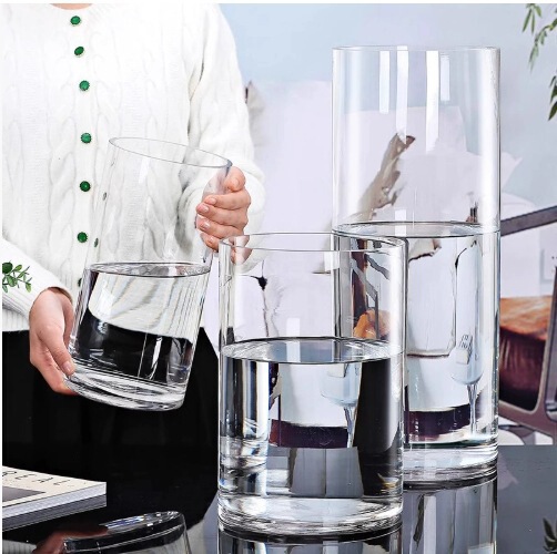 Acrylic Vase Round Vase Transparent Straight Tube Hydroponic Plant Vase Ecological Vase Simple Decorative Flower Vessel Accessible Luxury