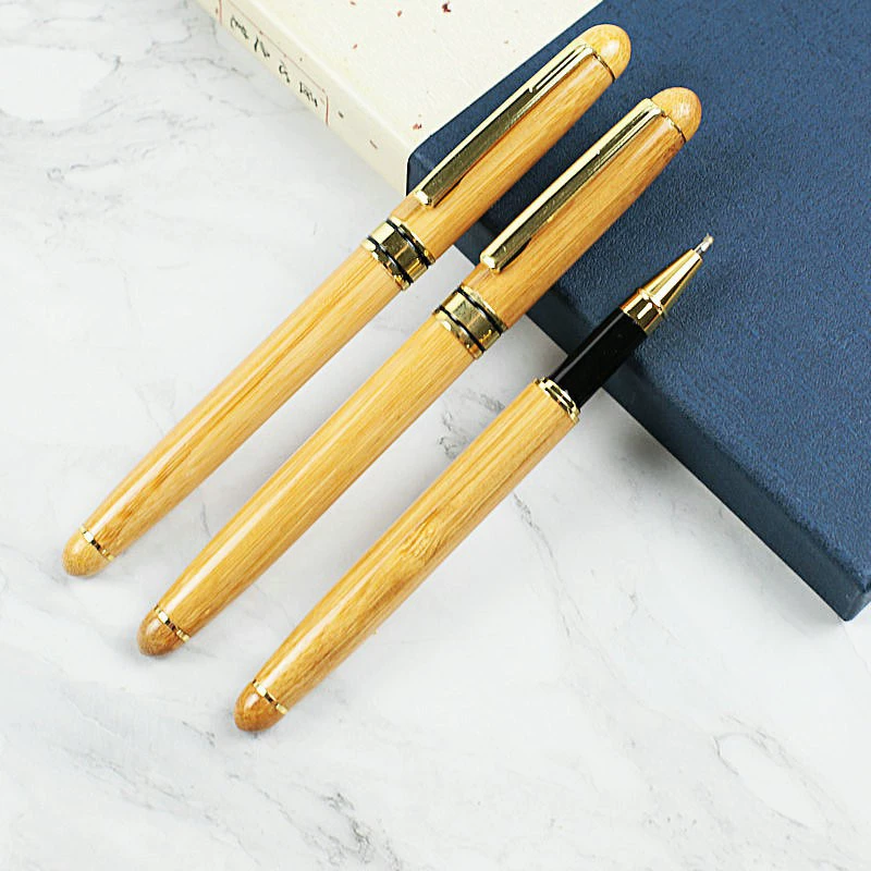 Шариковая ручка Bamboo Офисная рекламная подарочная ручка Бизнес-офис Вращающийся 1,0 Черный бревно Лазерная маркировка Рекламная ручка