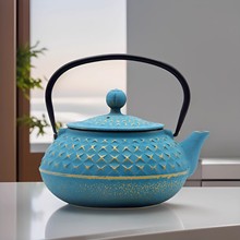 外贸简约西式欧美款彩色菱形铸铁壶煮水壶泡茶壶家用软装摆件茶壶