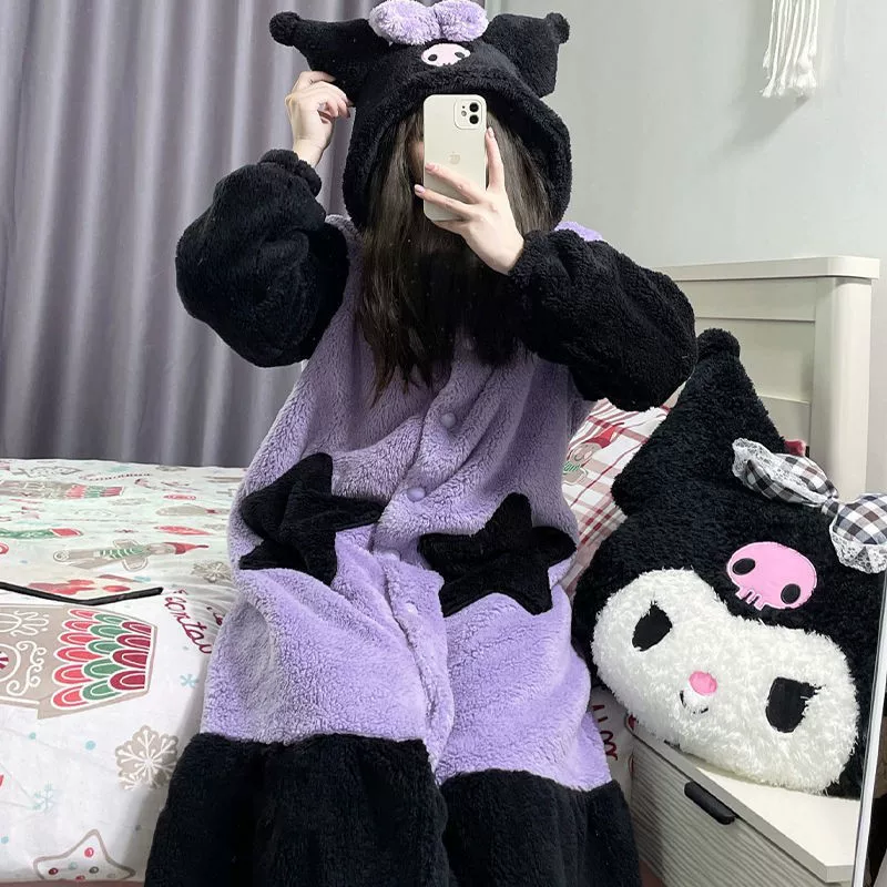 Коралловый бархат тёплый халат для ванны, мультяшный пижама с капюшоном для любимого(ой)