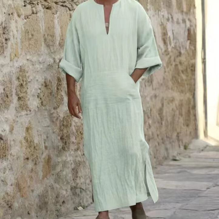 2025 Cross-Border Amazon New Men's Long Cotton and Linen T-Shirt, Men's Long T-Shirt, Long-Sleeve Men's Casual Wear 2025 Cross-Border Amazon New Men's Long Cotton and Linen T-Shirt, Men's Long T-Shirt, Long-Sleeve Men's Casual Wear