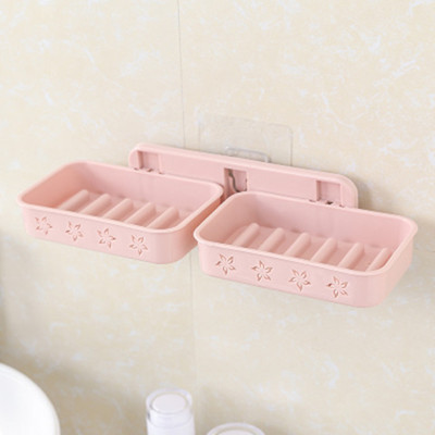 Caja de jabón de doble capa drenaje Pared de succión baño pared colgante creativo baño jabón rack almacenamiento ponche-bandeja libre