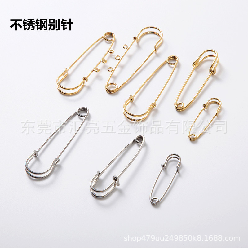 Stainless Steel Simple Large Pin Titanium Steel Loop Brooch 3 Loops with Pendant DIY Jewelry Accessories Gold