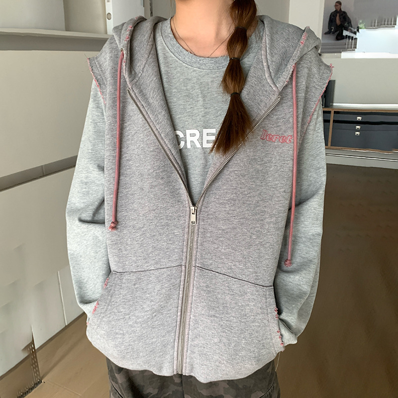 秋季高级感连帽卫衣马甲女2025新款小众别致坎肩无袖百搭马夹外套|undefined