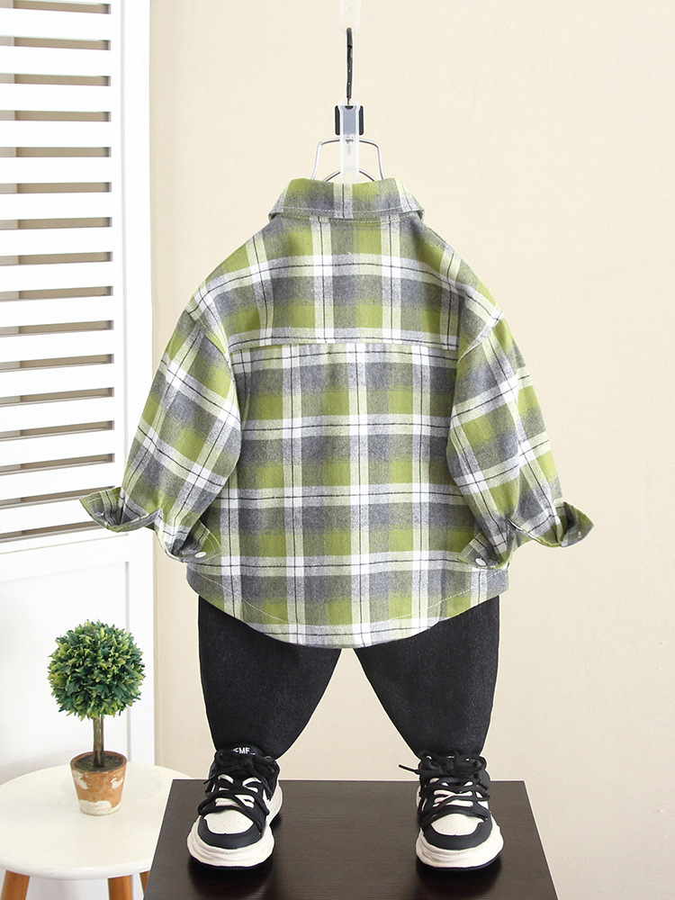 5843 Camisa para niños Camisa a cuadros de otoño para niños 2025 nuevo bebé primavera y otoño abrigo fino para niños