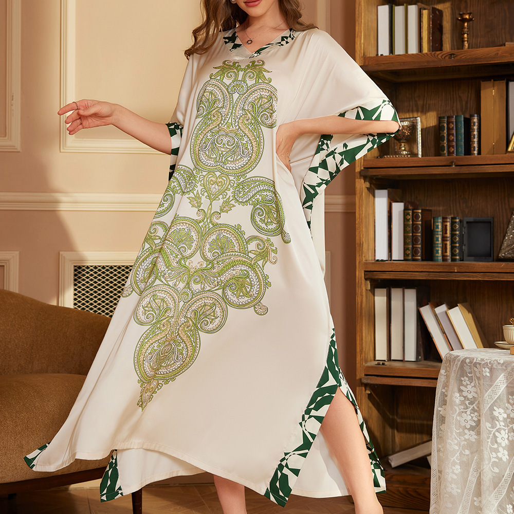 Nuevo estilo transfronterizo de comercio exterior impresión pijama vestido de mujer elegante alta sensación pijama larga DP3393