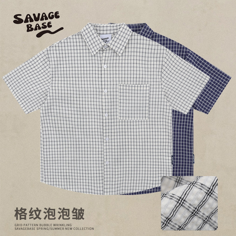 Japanese Style Simple cleanfit Plaid Short-sleeved Shirt 2025 Summer New All-match Loose Couple Half-sleeved Shirt