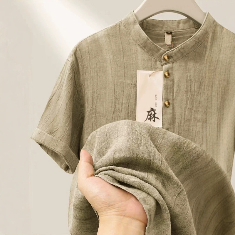 High-End Quality Pure Linen Short-Sleeved T-Shirt for Men, Summer Chinese Style Loose Casual Thin Half-Sleeved Cotton and Linen Top High-End Quality Pure Linen Short-Sleeved T-Shirt for Men, Summer Chinese Style Loose Casual Thin Half-Sleeved Cotton and Linen Top