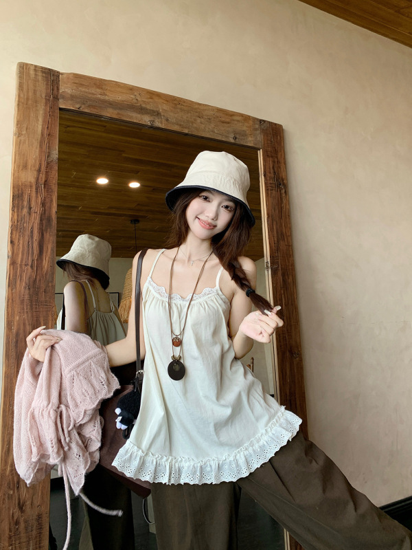20252025秋季新款甜美风设计感高级感百搭宽松抽绳钩花花边针织衫|undefined