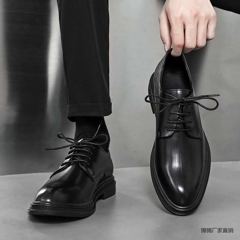 Кожаные туфли мужские ортогональные деловые и повседневные увеличенные британские кроссовки мужские черные мягкие подошвы