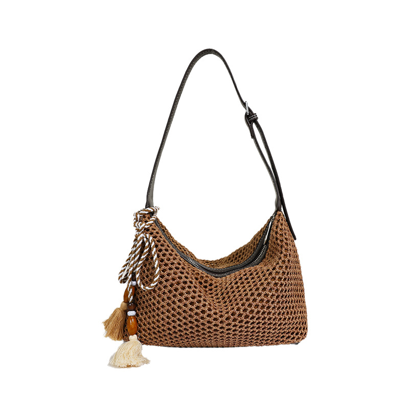 Nuevo verano retro hombro bajo la axila tela de paja bolsas de mujer trampolín oblicuo bolsas de tela de ocio diarias bolsas de playa de vacaciones