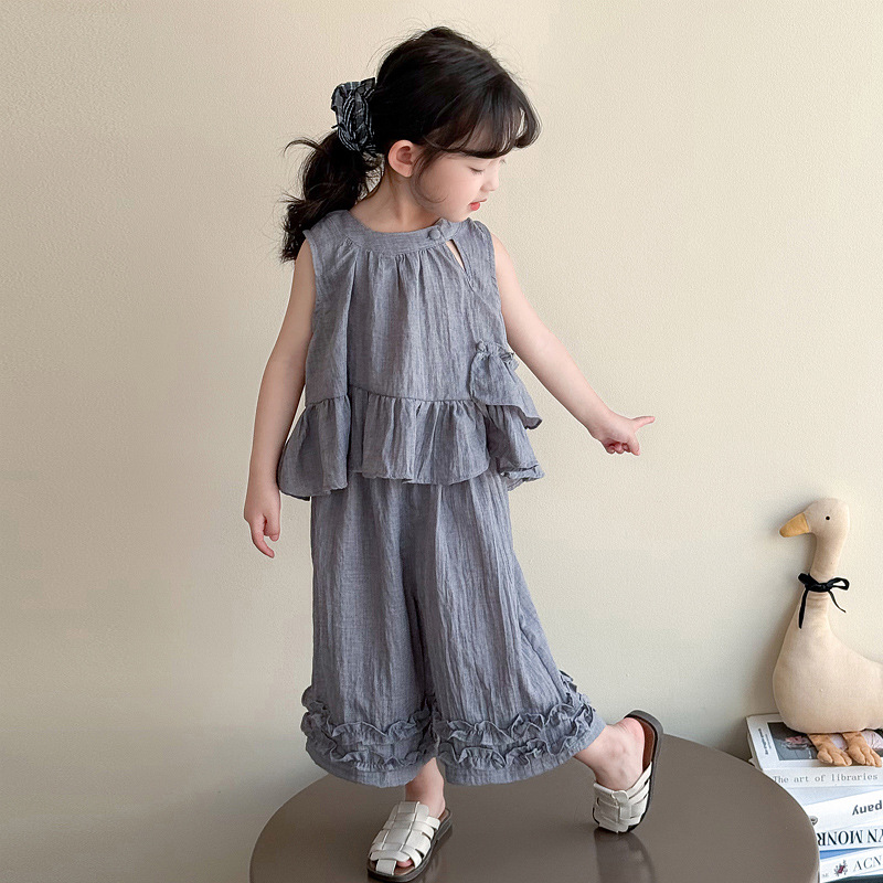 Girls' Summer Wear Korean Style suit Children's Fashionable Sleeveless Vest 2025 New Women's Summer Wide Leg Pants