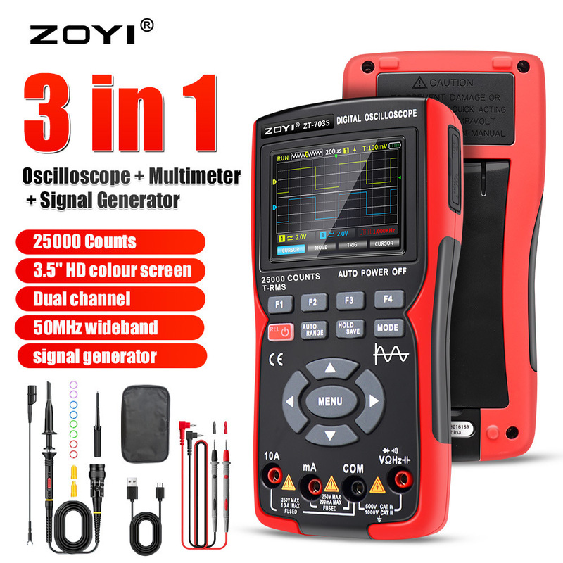 Oscilloscope multimeter ZT-703S three-in-one high-precision dual-channel 50M oscilloscope signal source cross-border Oscilloscope multimeter ZT-703S three-in-one high-precision dual-channel 50M oscilloscope signal source cross-border