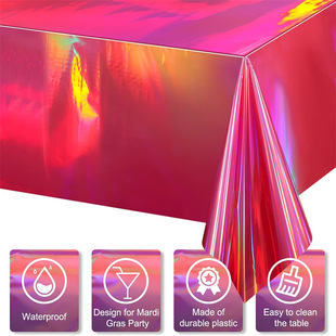 Cross-Border Amazon Rose Red Laser Tablecloth Disposable Pet Tablecloth Girls Birthday Party Supplies Plastic Table