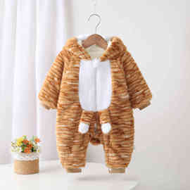 婴儿衣服冬装加绒连体衣宝宝萌卡通保暖哈衣冬季毛毛抱衣外出服