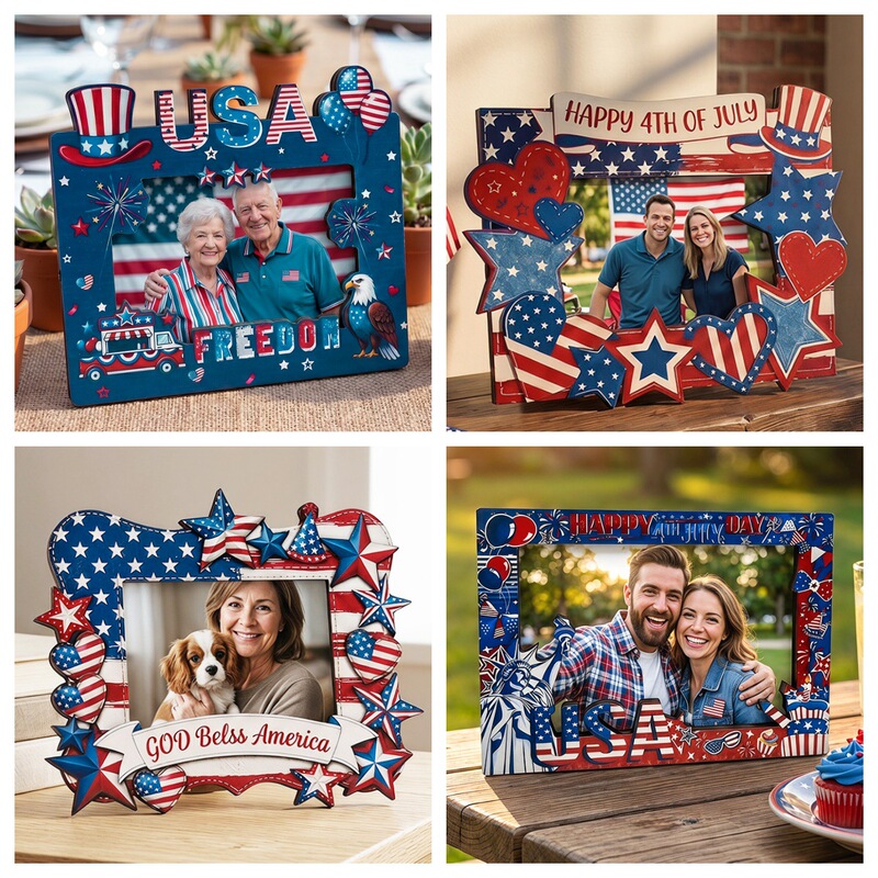 Cross-Border Independence Day Wooden Photo Frame Holiday Creative Desktop Decoration Patriotic Theme Star Flag Photo Frame Cross-Border Independence Day Wooden Photo Frame Holiday Creative Desktop Decoration Patriotic Theme Star Flag Photo Frame