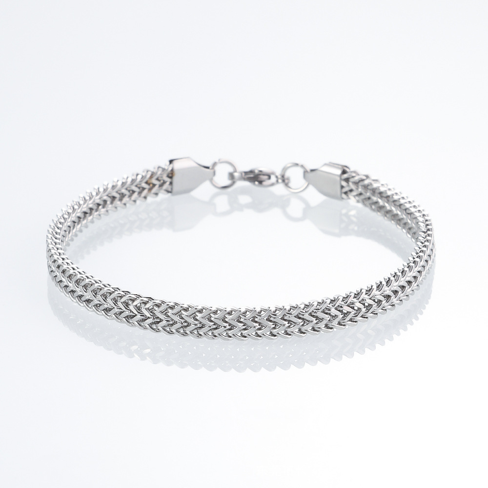 Stainless Steel Double-Row Reversible Chain Bracelet Cross-Border Trendy Hip-Hop Men's Cuban Chain Versatile Non-Fading Titanium Steel Bracelet