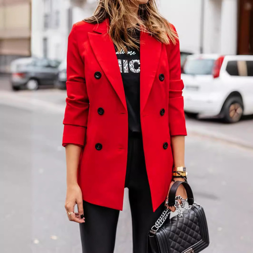 2024 EBAY AliExpress Wish Autumn/Winter New Solid Color Long Sleeve Single-breasted Buttoned Blazer Women's Cardigan