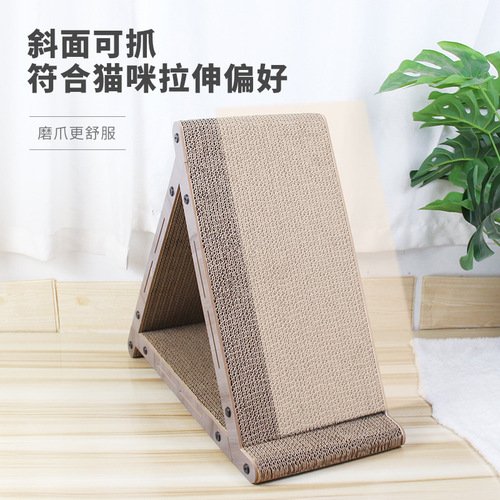 New wholesale vertical triangular cat scratching board density board wooden cat nest corrugated paper scratch-resistant cat toy