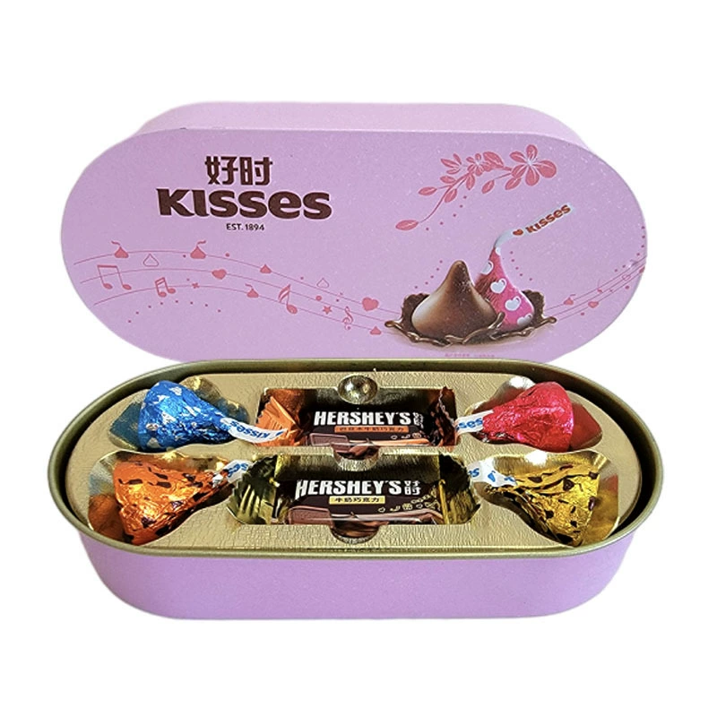 Жестяная подарочная коробка Hershey's Kisses молочный шоколад, push-pull, 4+2 шт., 16×7,5×3 см