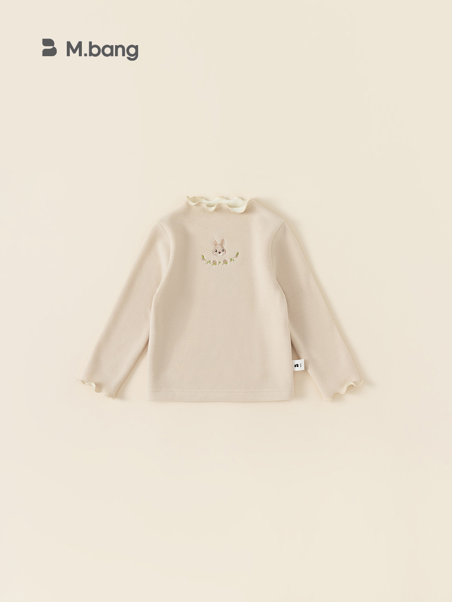 Ropa infantil Youbao, tops multicolor de invierno para niñas, camiseta interior con forro polar y bordado de conejo para niñas, camiseta base para bebés. image 4