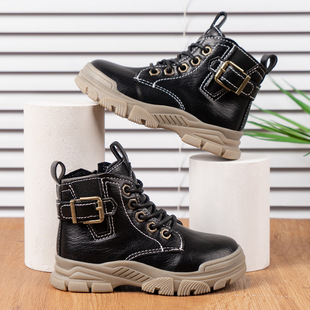 Girls' Leather Boots Wholesale Autumn and Winter New Children's Leather Boots Popular Children's Martin Boots Motorcycle Boots Foreign Trade Short Boots