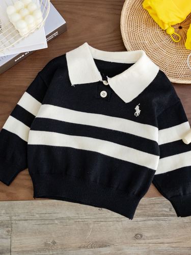  Autumn New Arrival Stylish Children's Crew Neck Striped Sweater Boys' and Girls' Casual Polo Shirt