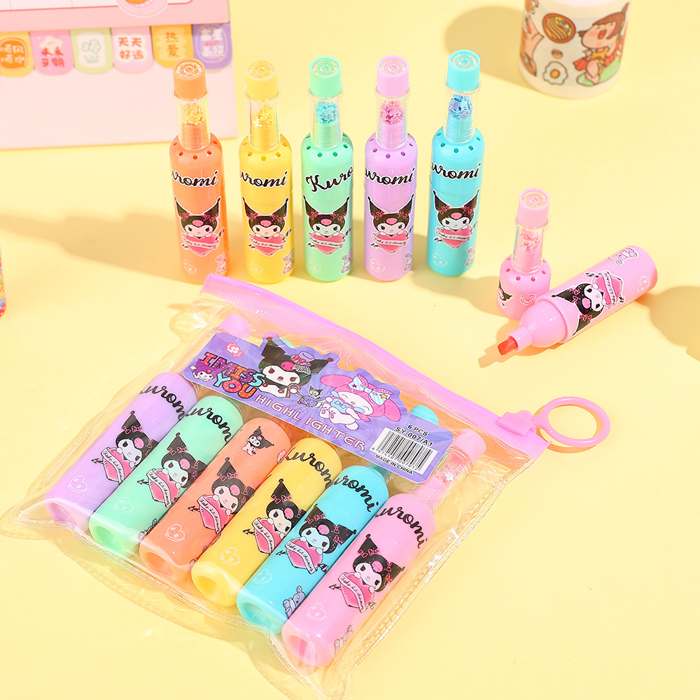 4 mini resaltadores de cono de helado de Sanrio, juego de resaltadores con carita sonriente de dibujos animados para resaltar puntos clave