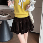 实拍 2025秋冬芭蕾风丝绒甜美蛋糕半身裙女A字裙蓬蓬百褶短裙子