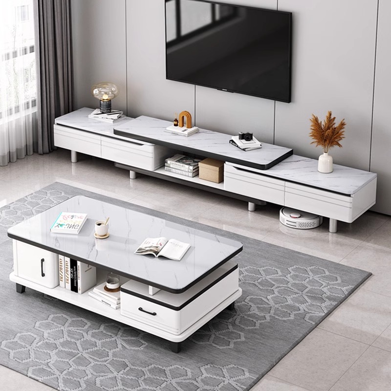 Gabinete de televisión sala de estar doméstica moderna y simple 2024 nuevo tipo de casa pequeña telescópico mesa de té suelo combinación de gabinete de televisión
