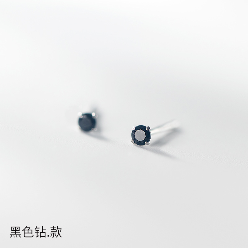 千亿少女#迷你超小水钻彩色S925纯银耳钉日韩女锆石养耳洞耳骨钉|undefined