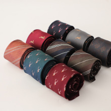 工厂现货批发男士提花复古正装法式领带手打跨镜酒红米白刺绣动物