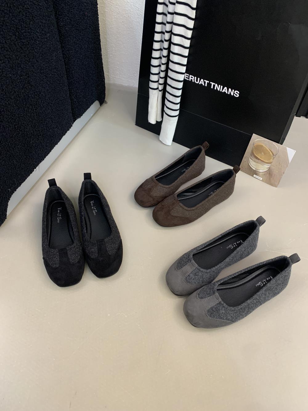 新款晚风韩系方头浅口平底单鞋女秋季拼色软底奶奶鞋女玛丽珍鞋子