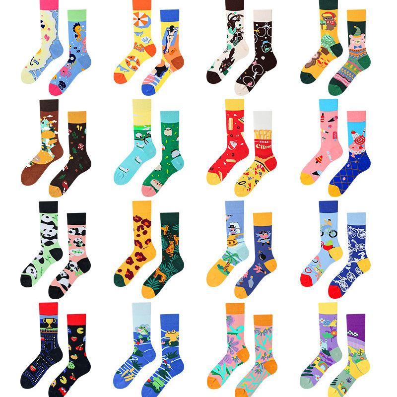 Diseño original para hombres y mujeres AB calcetines de moda asimétricos ins estilo de dibujos animados de personalidad callejera AB calcetines de media pantorrilla para hombres y mujeres creativos