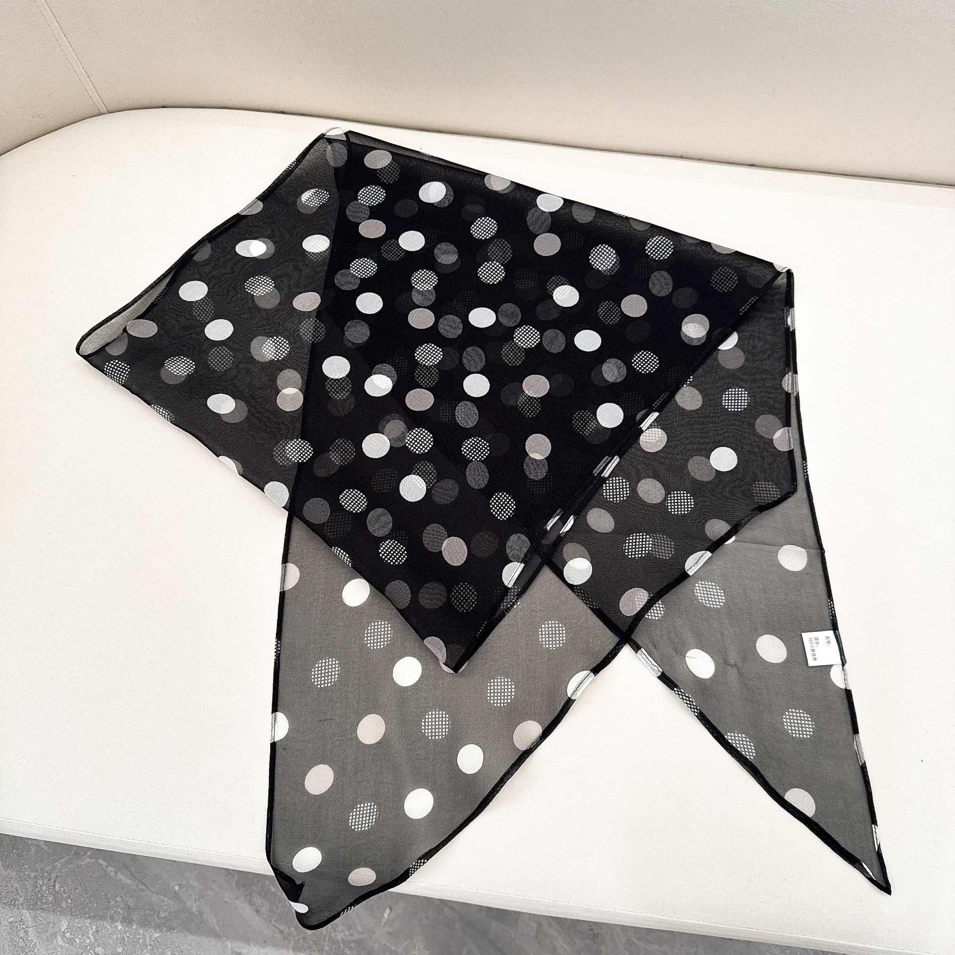 100% Mulberry Silk French Hepburn Style Black Polka Dot Long Skinny Scarf Women's Real Silk Diagonal Ribbon Thin Scarf - Thumbnail 7