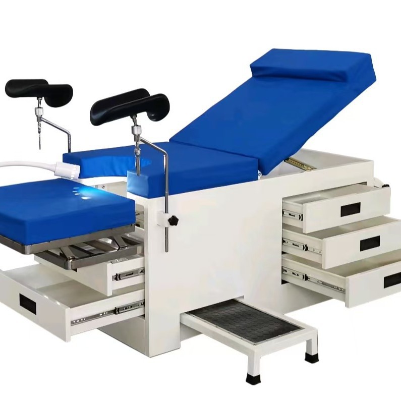 Cama de examen ginecológico manual con taburete para levantar la espalda y levantar las piernas y pisar con longitud ajustable de enfermería para clínica hospitalaria image 4