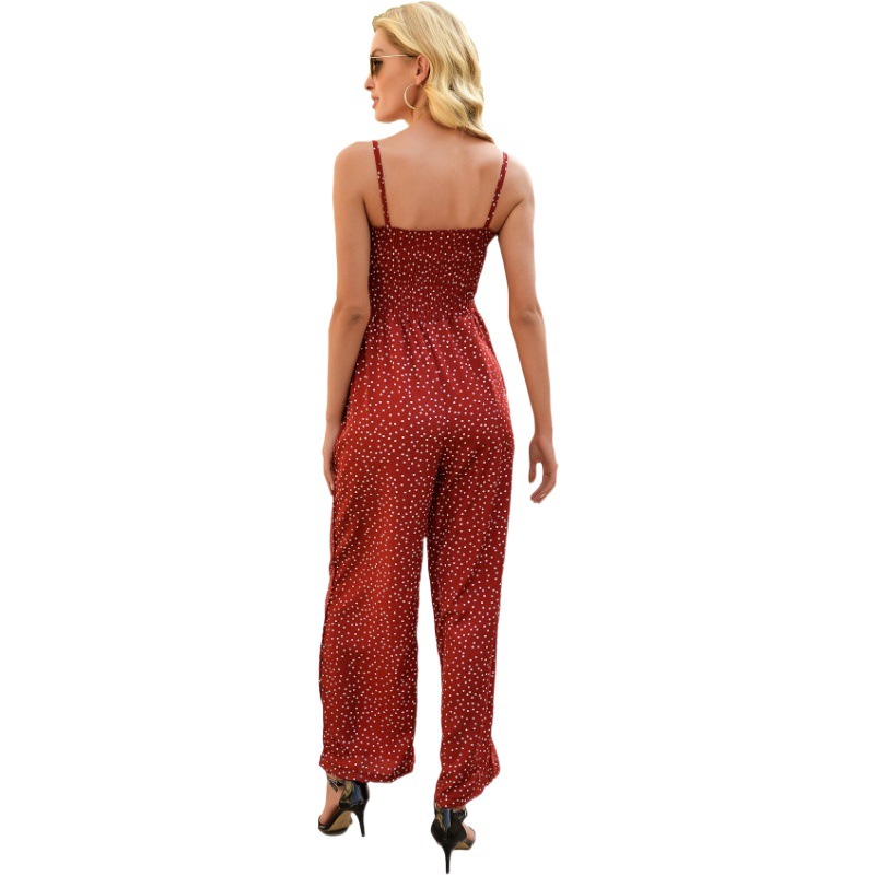 2023 estación independiente de Amazon europea y americana primavera y verano nuevas mujeres con estampado de lunares envuelto en el pecho Pantalones anchos sueltos de una pieza