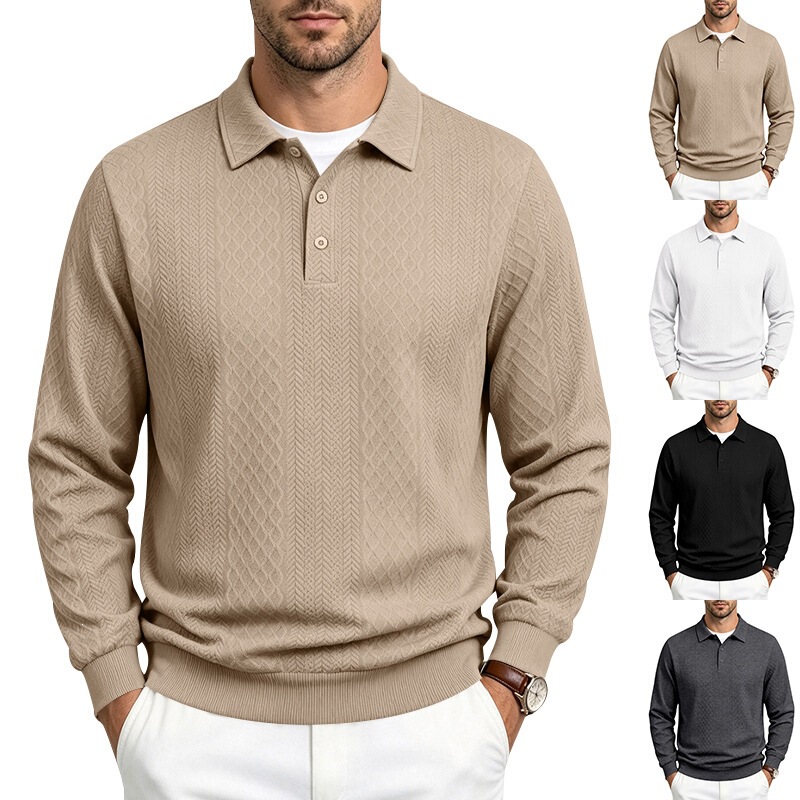 Amazon European and American cross-border autumn heavyweight men's loose jacquard textured sports casual polo sweatshirt Amazon European and American cross-border autumn heavyweight men's loose jacquard textured sports casual polo sweatshirt