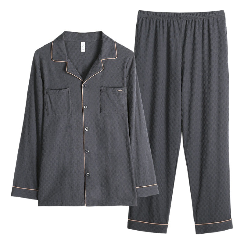 100% pijamas de algodón de los hombres de primavera y otoño de manga larga más el tamaño flojo otoño homewear traje de los hombres