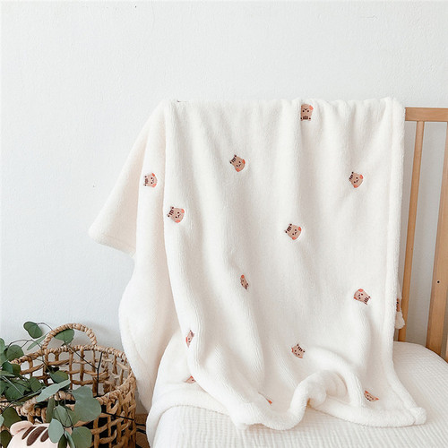 ins Korean style baby blanket, spring, autumn and winter outing blanket, cute bear and rabbit embroidered baby blanket, nap blanket