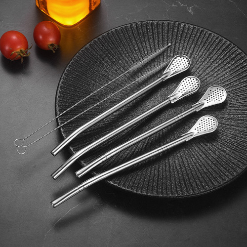 304 stainless steel straw colander creative dual-purpose mate spoon beverage coffee filter straw stirring spoon