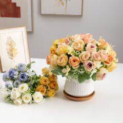 Internet celebrity simulation rose bouquet home decoration small rose simulation flower living room ornament cross-border green plant simulation flower 