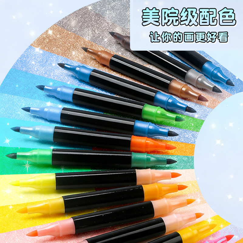 Doble cabeza de doble color marcador flash logotipo personalizado acuarela bolígrafo manual especial pintura flash pastel bolígrafo personalizado etiqueta
