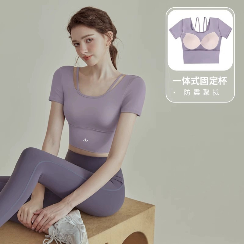 美国COPALO瑜伽服女夏款高级感运动上衣跑步训练健身服短袖套装|undefined